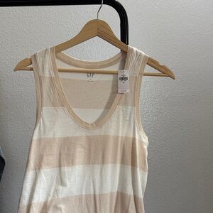 GAP Women's Beige and White Striped Tank Top